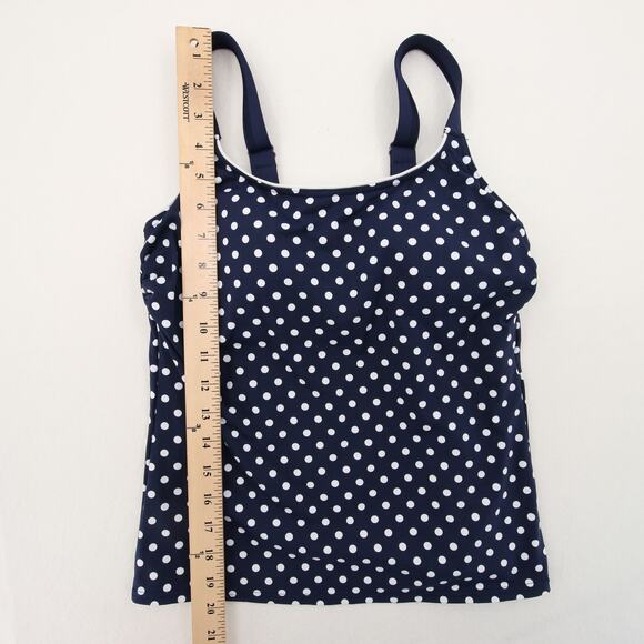 Lands End Tankini Top Navy Blue White Polka Dot Scoop Neck Built-In Bra Size 2D - Picture 4 of 8